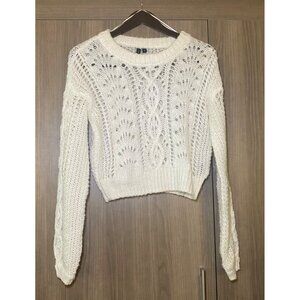 Moon & Madison Womens White Crop Cable Open Knit Sweater Cottage Fairy Layer